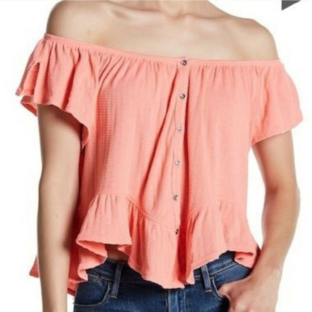 We The Free Mint Julep Coral Flounce Hem Top